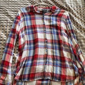 Soft oversized red white and blue plaid flannel